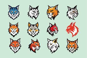 logo type of a bobcat head, labeled vector art design illustration.