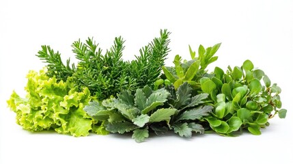 Obraz premium Group of garden bushes with unique leaf shapes, some with serrated edges on a white background.