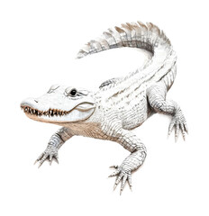 Naklejka premium Albino alligator with detailed scales and curved tail, cut out - stock png.