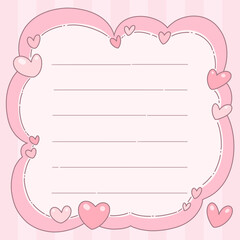 Cute memo template for writing messages, reminders, decorated with cute pastel hearts.