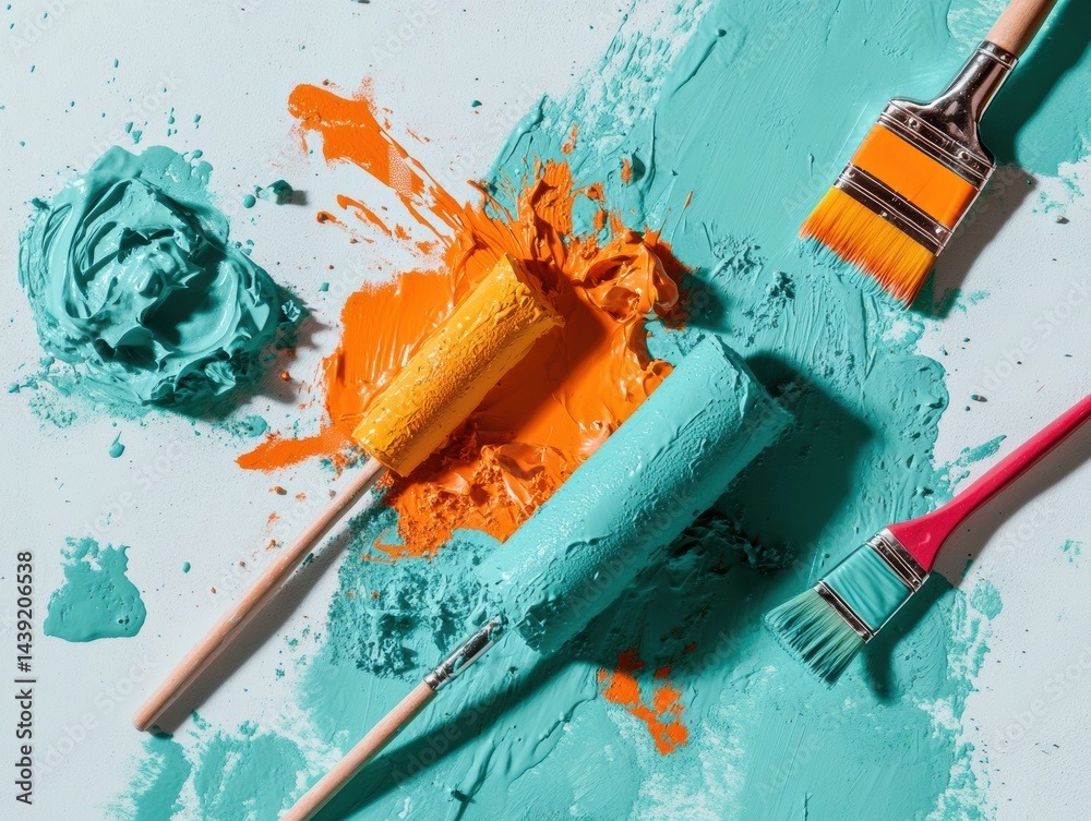 Aufkleber dynamic color explosion professional painting tools showcase modern creative expression with vibrant