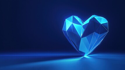 Glowing blue polygonal heart, dark background, love concept, Valentine's Day