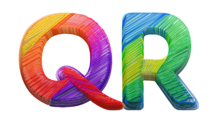 Colorful 3D Marker Scribble Letter Q R on White Background 
