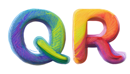 Colorful 3D Marker Scribble Letter Q R on White Background 