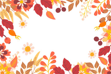 autumn floral frame background vector illustration