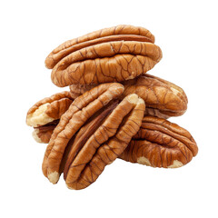 Freshly harvested pecans stacked on a clean transparent background, showcasing their rich texture and color, Pecans isolated on transparent background