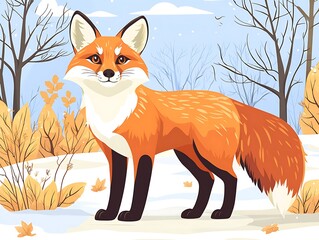 Obraz premium Fox stands tall in the snow-covered forest, capturing the essence of the wild outdoors