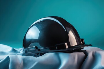 Close-up of a protective hard hat on a textured surface.