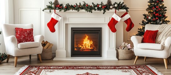 Cozy Christmas Fireplace Scene With Festive Decor
