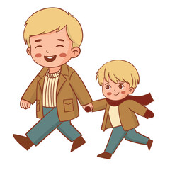 family children illustrtations in retro color