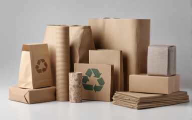 Eco-friendly packaging options displayed on a neutral backdrop showcasing various materials and shapes for sustainable use