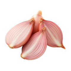Obraz premium Freshly sliced shallots on a clean transparent background showcasing their delicate layers and rich color, shallots slice isolated on transparent background