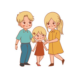 family children illustrtations in retro color