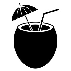 Tropical Coconut Drink Silhouette in Bold Lines and Minimalist Design Perfect for Refreshing Summer Icon