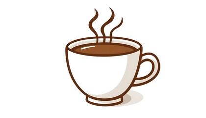 Obraz premium teaming Coffee Cup Clip Art – Cute Hot Drink Illustration 2D cartoon illustration of a steaming coffee cup with soft brown colors, perfect for food menus, coffee shop branding, and hot drink concepts