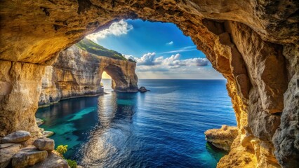 Ancient limestone archway in Blue Grotto caverns, Malta, sea, nature,  sea, nature, interior, geology,arch