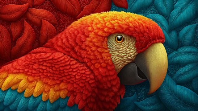 Colorful parrot perched amidst vibrant foliage in a tropical habitat during a sunny afternoon
