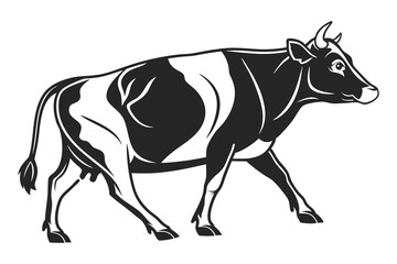 Fototapeta premium Silhouette of a black and white cow walking.