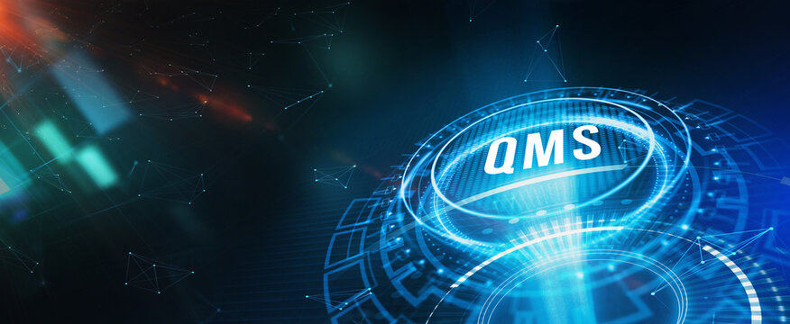 Quality management system business and industrial technology concept. QMS. 3d illustration