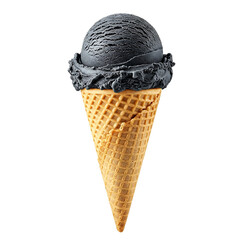 Charcoal ice cream cone isolated on white background