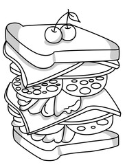 A Delicious Sandwich with Meats and Cheese Sketch