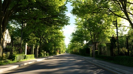Obraz premium Scenic tree-lined avenue in a residential area.
