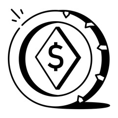 A doodle style icon of a digital coin 
