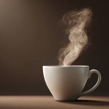 Steam rises from a freshly poured cup of coffee in a warm setting