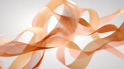 Abstract ribbons flow gracefully in soft hues of orange and peach creating mesmerizing visual effect. delicate curves and transparency evoke sense of lightness and elegance