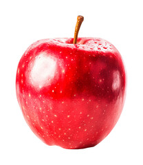 Close-up of fresh red apple with water droplets on the surface, cut out - stock png.