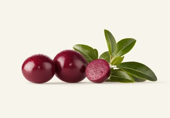 Fresh, whole and sliced exotic fruit with leaves