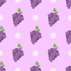 Purple grape seamless pattern Fruit background.