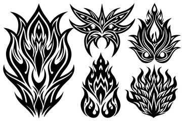 Black and white floral vector design set showcases ornate flower tattoo illustrations and decorative leaf elements, a vintage botanical pattern