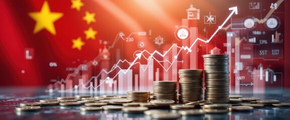 Stacked Coins and Rising Financial Charts Representing Global Economic Trends, Investment Shifts, and International Market Performance Over Time
