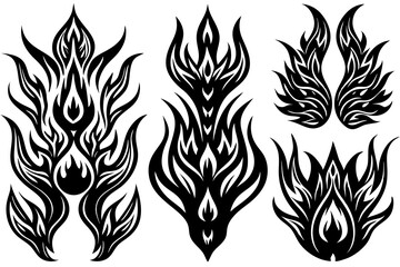 This tribal tattoo set showcases vector patterns with floral and ornate elements, offering a variety of black silhouette designs