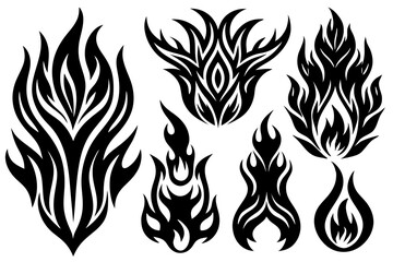 Tribal vector art design featuring a black silhouette tattoo of a wild lion and horse head with fire flame elements