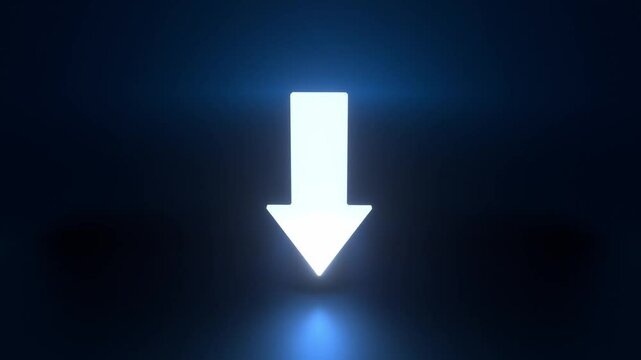 Glowing Down Arrow on Blue Background