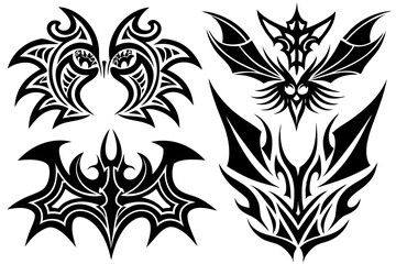 Black tribal tattoo design featuring a seamless vector pattern with ornate floral elements and vintage swirl decorations