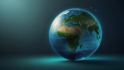 Fototapeta premium Digital rendering of Earth focusing on Africa and Europe with glowing blue dots and dark background symbolizing global connectivity futuristic themes and environmental awareness.