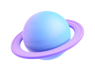 Fototapeta premium 3d model of a blue planet with purple rings, cut out - stock png.