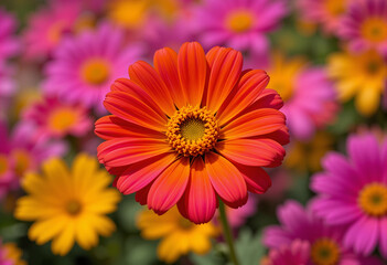 Vibrant orange gerbera daisy close-up, macro photography, soft bokeh, vivid garden colors.