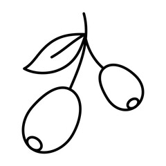 Classic Black and White Line Doodle Icon of Olives Fruit Minimal Outline