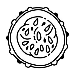 Minimalist Black and White Line Doodle Icon of Pickled Cucumber Slice Design