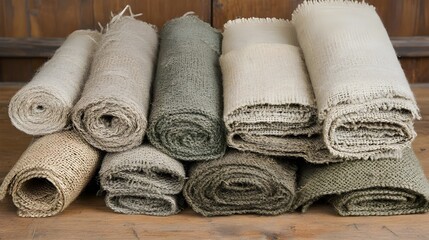Textile crafting supplies artisan workshop fabric rolls rustic setting close-up creative inspiration