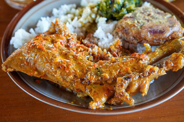 Banjarnegara cuisine, Central Java, Indonesia, captured on April 28, 2025. Traditional dishes rich in local spices and flavors, showcasing the hearty and authentic taste of Indonesian culinary