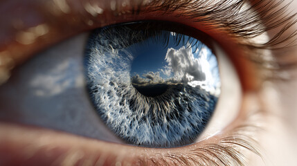 hyper realistic macro close-up of a blue human eye