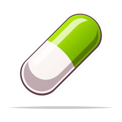 Green and white pill capsule medicine vector isolated illustration