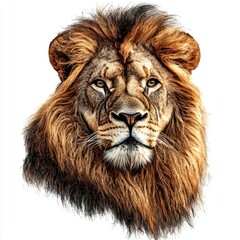 Fototapeta premium Majestic lion portrait featuring intricate details of fur and intense gaze, showcasing strength and beauty in wildlife imagery