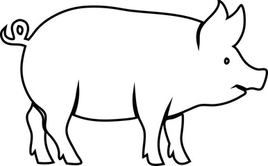 Pig line vector. A black outlined farm animal profile isolated on a white background. Perfect for farming, wildlife, pets, or agriculture illustrations.