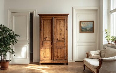 Antique Wooden Armoire in a Sunny Room